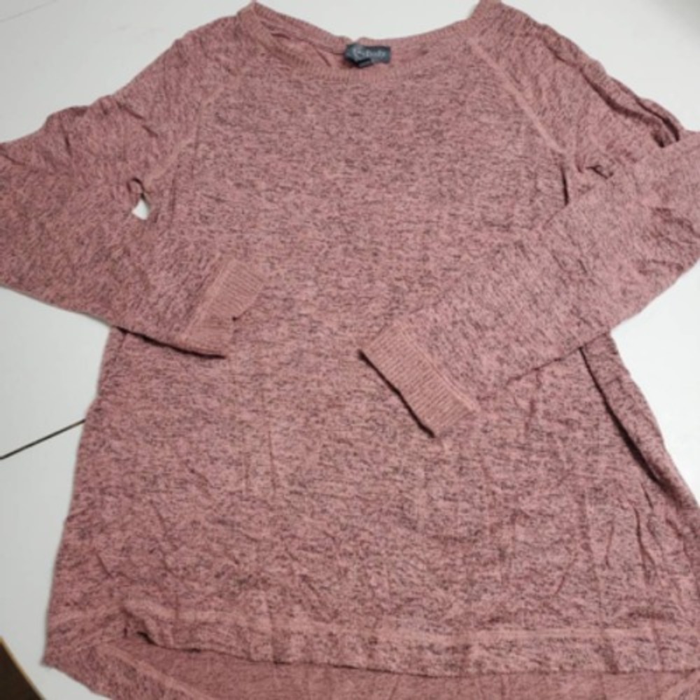 Any Body Womens Tunic Sweater Pink Marled Long Sleeve Boat Neck Ribbed Stretch S